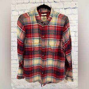 American Eagle Outfitters Red Blue Amazingly Soft Slim Fit Plaid Flannel Shirt L
